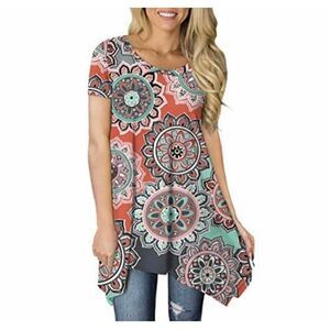 NWT Womens Bishuige Asymmetrical Large Floral Print Tunic Top - Sz S